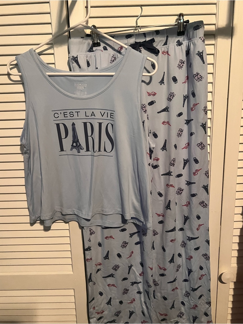 Derek Heart Light Blue Paris Tank & Pants Pajama Set M